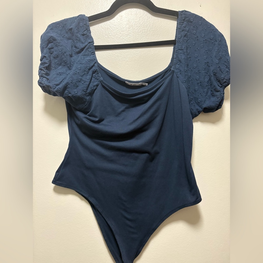 Navy Blue Puff Sleeve Bodysuit